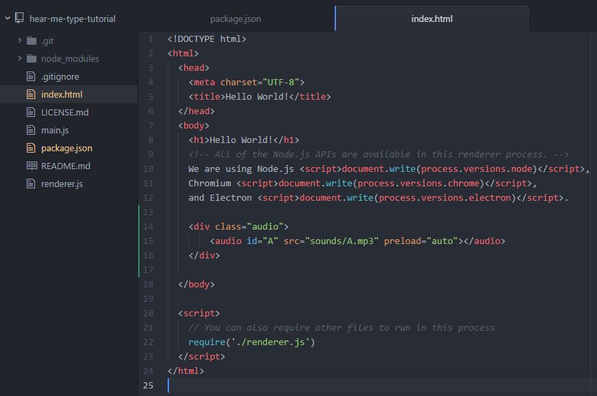 index file div audio element hear me type
